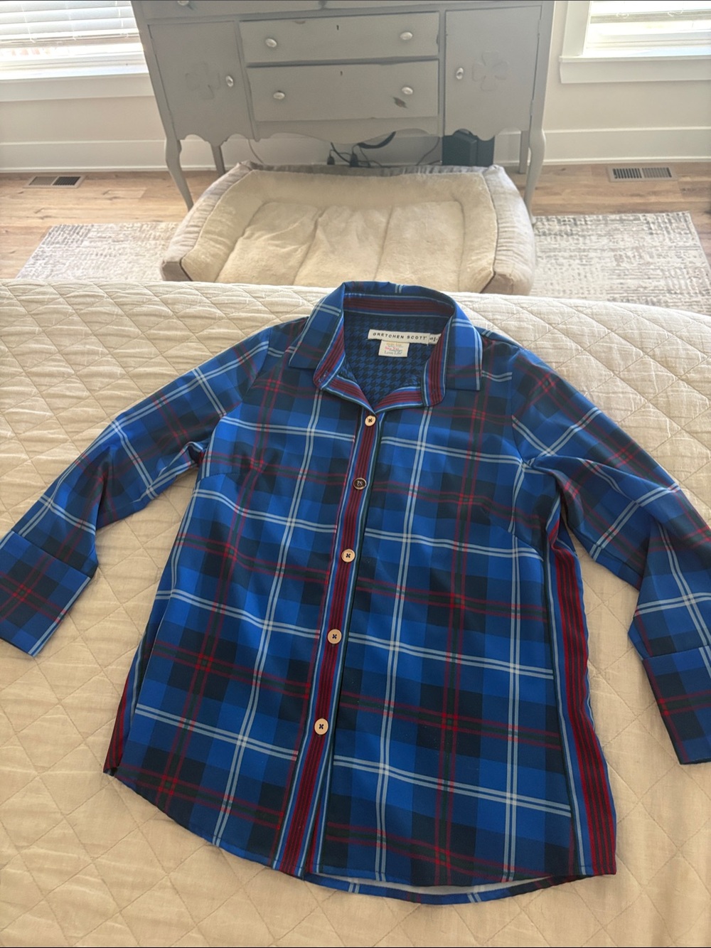 Artisan Blue Plaid Button-Down Shirt with Red Accents